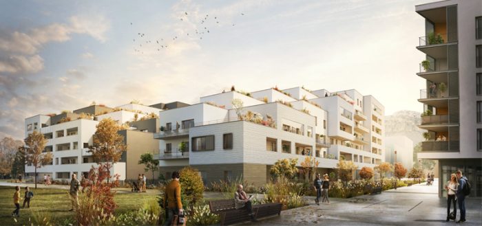 "La Chêneraie" : ensemble mixte comprenant logements, résidence sénior et services de proximité - La Ravoire - Z Architecture - perspective