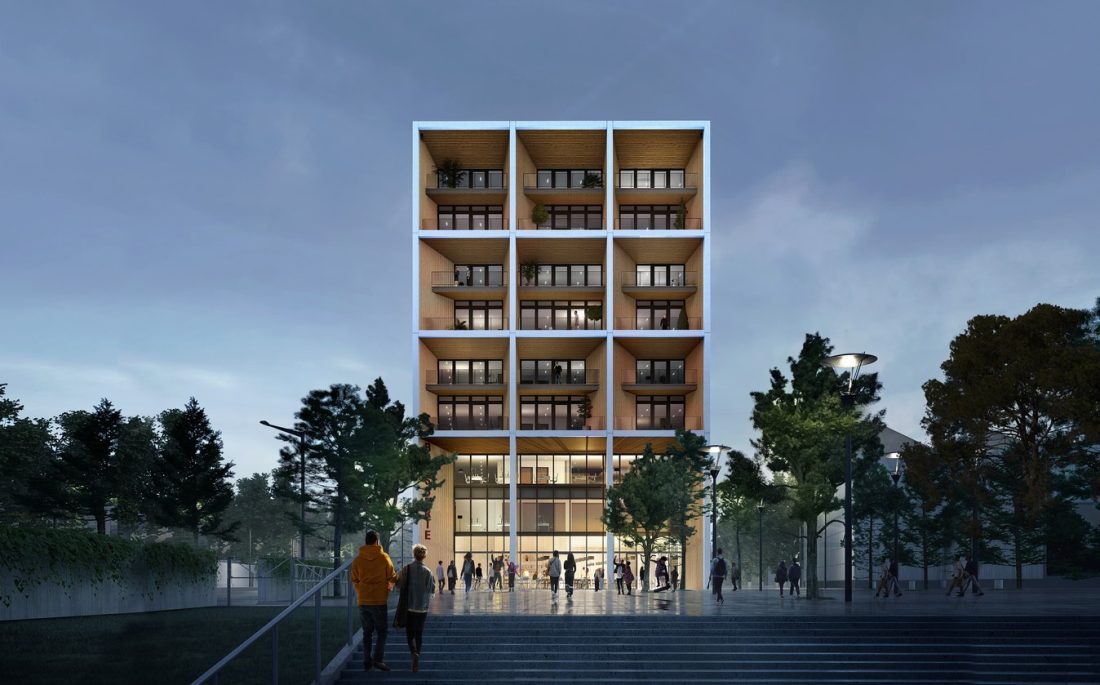 Kombo - Ensemble mixte comprenant bureaux, logements et brasserie - Lyon 7ème - Gerland (69) - perspective façade