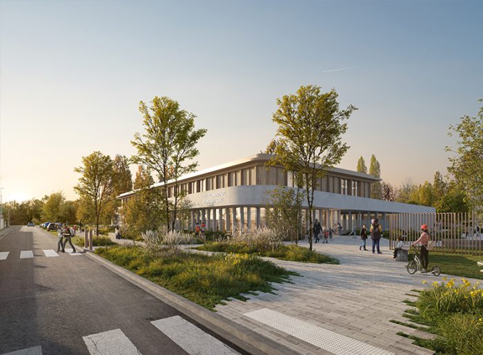 École élémentaire, restaurant scolaire et centre d'activités Flins-sur-Seine - Z Architecture - Perspective concours architecture