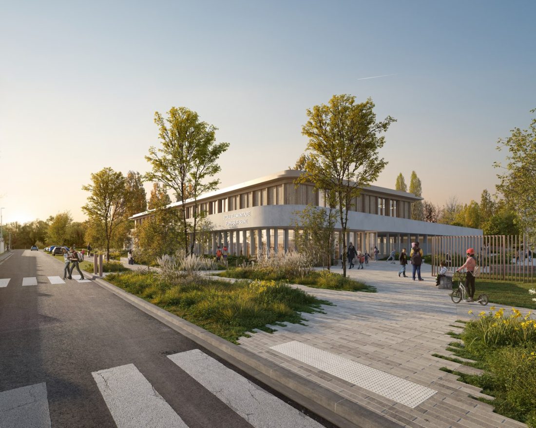 École élémentaire, restaurant scolaire et centre d'activités Flins-sur-Seine - Z Architecture - Perspective concours architecture