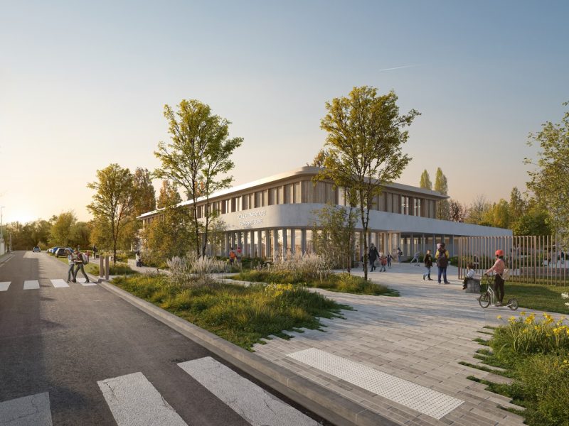 École élémentaire, restaurant scolaire et centre d'activités Flins-sur-Seine - Z Architecture - Perspective concours architecture